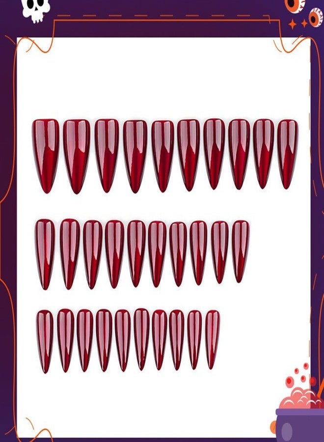 HJKDSFD 30Pcs Red Press on Nails Halloween Cute Glitter Fake Nails Medium Almond Nail Press on Solid Color False Nails Glossy Acrylic Stick on Nail Reusable Glue on Nails for Women Girls - Image 4